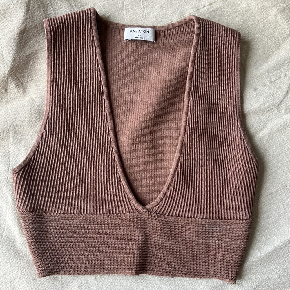 Aritzia Babaton Brown Ribbed Crop Top